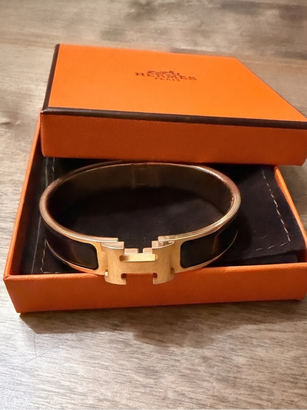 Authentic Hermes Gold & Black Clic H Enamel Bracelet